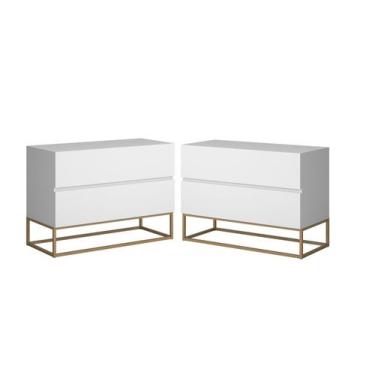 Imagem de Kit 2 Criados Eros 60cm Estilo Industrial Com Base de Ferro Branco/Dou