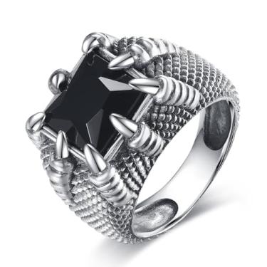 Imagem de Anéis de garra de ônix preto de 11 mm, anel de polegar de pedra gótica de prata esterlina para pai e pai, presente para ele, anel masculino para presente masculino, Pedras preciosas, Ônix