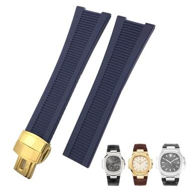 Imagem de HEPUP Pulseira de relógio de silicone de borracha para Patek Philippe PP 5711 5712G Nautilus 25 mm preta azul marrom pulseira esportiva masculina (azul dourado)