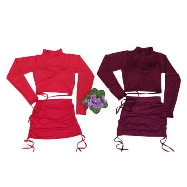 Imagem de Conjunto Cropped Com Bojo Manga Longa Gola Alta + Saia - GRINGAS MODEL