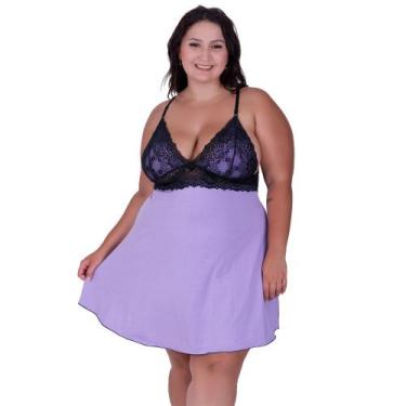 Imagem de Camisola Plus Size Bicolor Detahe de Renda Adulto Feminino Sheyla - NA
