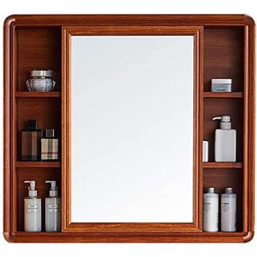 Imagem de Armário de espelho moderno montado na parede para banheiro, 70 x 72 x 11 cm, armário de espelho de banheiro, armário de remédios de cozinha montado na parede (cor: porta móvel) (porta móvel)