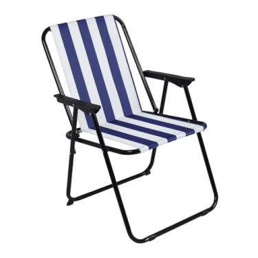 Imagem de Cadeira de Praia Alta Dobrável de Ferro Spring Piscina (Azul Listrado)