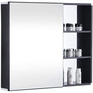 Imagem de Armário de espelho de banheiro, espelho de vaidade de alumínio espacial, com prateleira armário de armazenamento montado na parede (cor: preto, tamanho: 60 * 13 * 68 cm) (preto 60 * 13 * 68 cm) (preto