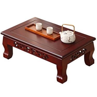 Imagem de AkosOL Mesa de centro de tatame de madeira, mesa de chá pequena para varanda japonesa, mesa de café, mesa de janela simples, mesa baixa para casa, 70 x 45 x 30 cm, mogno