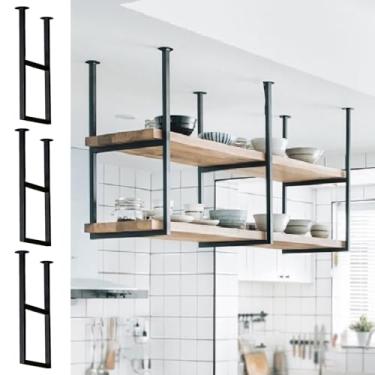 Imagem de Suporte de prateleira de tubo de montagem no teto de 2 camadas (sem prancha), prateleira suspensa de metal de 30 cm x 59,9 cm com parafuso de instalação, suporte de prateleira resistente, para cozinha