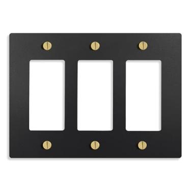 Imagem de Select 3-Gang Black com tampa de placa de parede de latão, placa frontal de tomada de receptáculo elétrico, GFI/Rocker Decorator Light Switch Cover