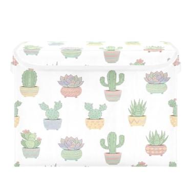 Imagem de Burbuja Caixa de armazenamento de cactos com tampa e alças, grande caixa de armazenamento dobrável para prateleiras armário quarto escritório organizador