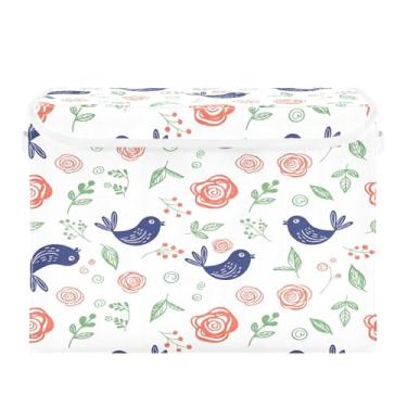 Imagem de Burbuja Caixa de armazenamento de flores de pássaros com tampa e alças, grande caixa de armazenamento dobrável para prateleiras armário quarto escritório organizador