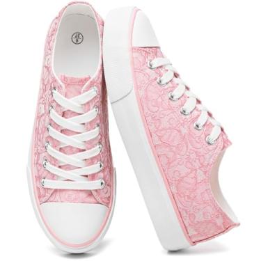 Imagem de yageyan Tênis feminino branco de lona cano baixo tênis feminino moderno para caminhada casual lona confortável, rosa, 36