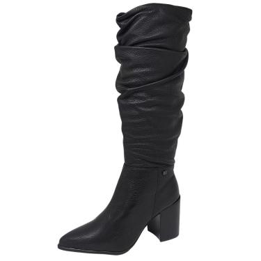 Imagem de Bota Feminina Cano Longo Salto Médio Bloco Couro Bottero