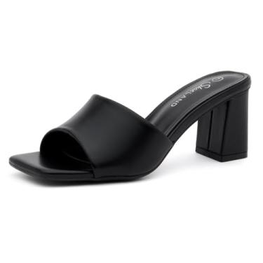 Imagem de Shoe Land Salto bloco feminino de 7,6 cm – bico aberto quadrado sem cadarço | Sandálias elegantes e casuais de salto grosso para festa, casamento, escritório | 2025 na moda, Preto, 40