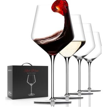 Imagem de Conjunto de 4 taças de vinho tinto, taça de vinho soprada à mão de cristal com haste longa