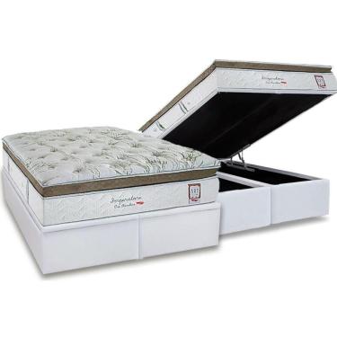 Imagem de Cama Box Baú Queen: Colchão Molas Ensacadas Herval Imperatore Eco Bamboo + Base Crc Linhão White (158x198)