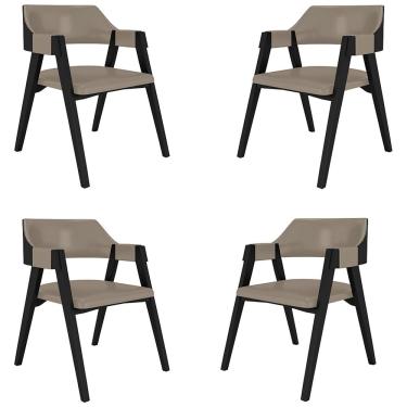 Imagem de Kit 4 Cadeiras Sala de Jantar e Jogos Carteados Madeira Maciça Poker PU Nude/Preto G42 - Gran Belo