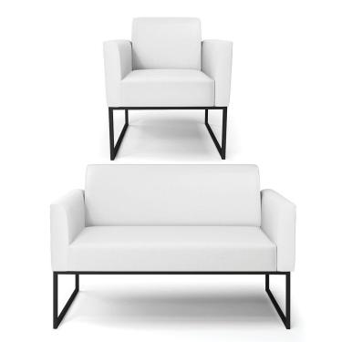 Imagem de Sofá Namoradeira Com Poltrona Base Industrial Preto Marisa Corino D03 - D\'rossi Cor Branco