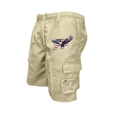 Imagem de Bermudas Cargo Masculinas Com Cintura Elástica, Múltiplos Bolsos, Ajus