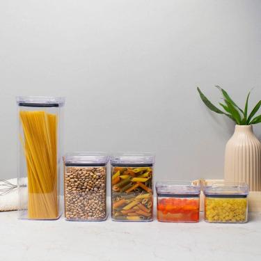 Imagem de Kit 5 Potes Hermético Transparente Quadrado Para Porta Mantimento Cozinha