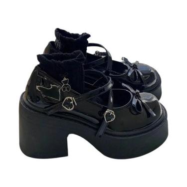 Imagem de Sapatos Femininos De Salto Grosso Com Plataforma E Bico Redondo Estilo