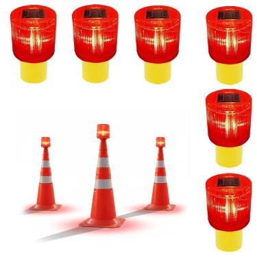 Imagem de Sinalizador Solar Kit 6 Cone Estrada Rodovia Alerta Placa Acidente Fiscal Emergencia Segurança
