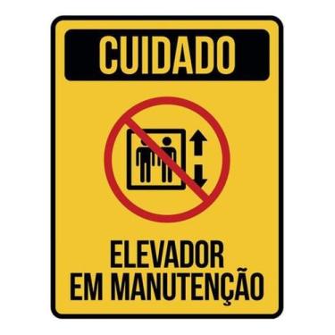 Imagem de Kit 10 Placas Cuidado Elevador Manutenção Amarela Ícone - Sinalizo