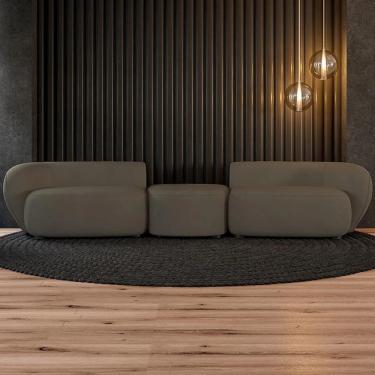 Imagem de Sofá 5 Lugares com Puff 382cm Orgânico Lyor Veludo Marrom Z55 - Mpozenato