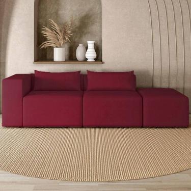 Imagem de Sofá 4 Lugares 303cm com Puff Direito Fay Veludo Bordo Z55 - Mpozenato