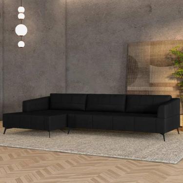 Imagem de Sofá 4 Lugares 286cm com Chaise Esquerdo Eko Couro Preto Z55 - Mpozenato