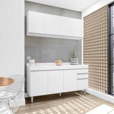 Imagem de Cozinha Compacta Lorena 160cm 8 Portas 2 Gavetas com Tampo Branco Maderatto Móveis