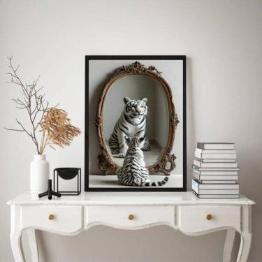 Imagem de Quadro Decorativo Gato Espelho Tigre 24X18Cm - Com Vidro
