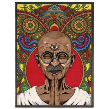 Imagem de Quadro Decorativo Desenho Gandhi 33X24 C/Vidro Madeira Preta