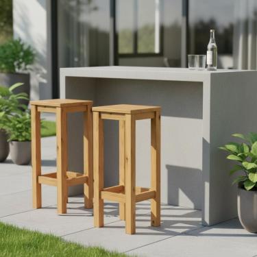 Imagem de Kit 2 Banquetas Altas De Madeira Maciça Reforçada Mel Sem Estofado Mel S/estofado