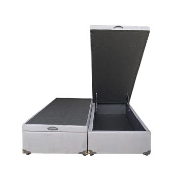 Imagem de Cama Box Baú Queen Bipartido Suede Cinza Com Pistão A Gás - Imperium do Sono