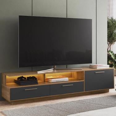 Imagem de Rack Tv 75 Pol 200cm Com Led 1 Porta Sira Mel-grafite A05 - Mpozenato