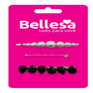 Imagem de Kit Presilha de Cabelo Metal e Pedras 3 Unidades Bellesa Penteado Feminino