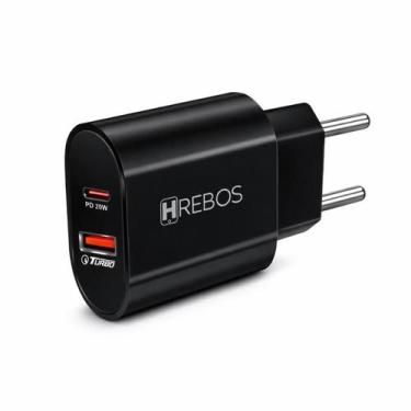 Imagem de Carregador De Parede Hrebos Duplo Usb + Tipo C Pd 20w Turbo Modelo CRG