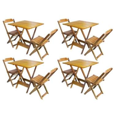 Imagem de Kit 4 Jogos De Mesa Dobravel Com 2 Cadeiras De Madeira 70x70 - Mel - G