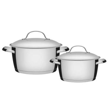 Imagem de Jogo de Panelas Aço Inox Com Fundo Triplo E Tampas De Inox 2 Peças Tra