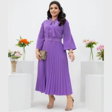 Imagem de Vestido midi clássico feminino manga longa - Bia Modas, Vermelho, GG