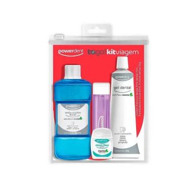 Imagem de Kit viagem powerdent creme dental + escova + fita dental + enxague pla