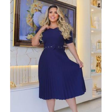 Imagem de Vestido Neocrepe Midi Fardamento Terra Prometida Cor:AzuulTamanho:P, A