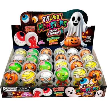 Imagem de Bala de Gelatina Recheada Olhos Famintos Halloween Sortidos Display com 24 Unidades