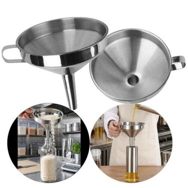 Imagem de Funil Cozinha Metal 15x13,5cm Multiuso Grande Alça Resistente - Oell