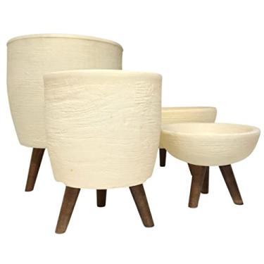 Imagem de Kit 4 Vasos Para Plantas E Decoração Com Tripé De Madeira Cor: Bege