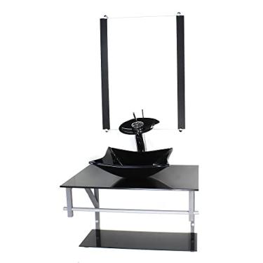 Imagem de GABINETE DE VIDRO PARA BANHEIRO 60CM AC CUBA QUADRADA PRETO FULL COM TORNEIRA CASCATA