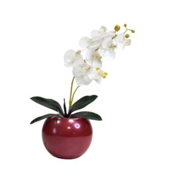 Imagem de Arranjo Flores Orquídea Artificial Branca E Vaso - Vermelho - La Caza