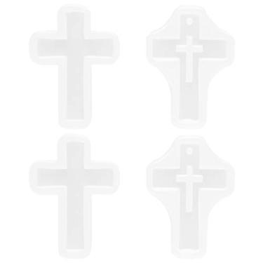 Imagem de TOYANDONA 4 moldes de fundição de silicone em forma de cruz epóxi molde de resina para artesanato faça-você-mesmo vela de sabão (branca)