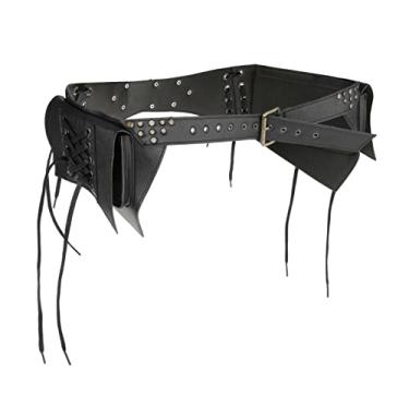 Imagem de Tachiuwa PU Fanny Pack Traje Casual Bolsas Vestir Steampunk Bolsa de Cintura Bolsa para Camping Palco Performances Medieval Mulheres Homens, PRETO
