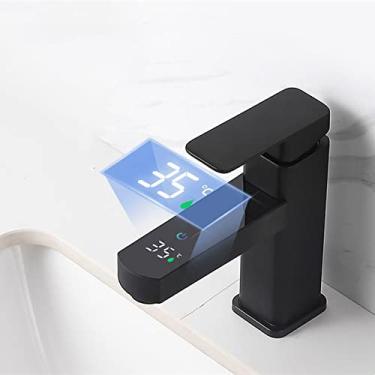 Imagem de Torneira de banheiro Pia de LED Misturador de temperatura digital Torneira de água quente montada em deck inteligente, 3