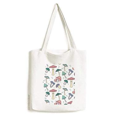 Imagem de Linda bolsa de lona com ilustração de cogumelo rosa azul bolsa de compras bolsa casual
